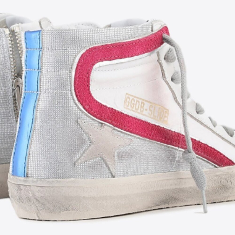 Golden Goose Slide Sneakers Silver Orchid Pink & Blue